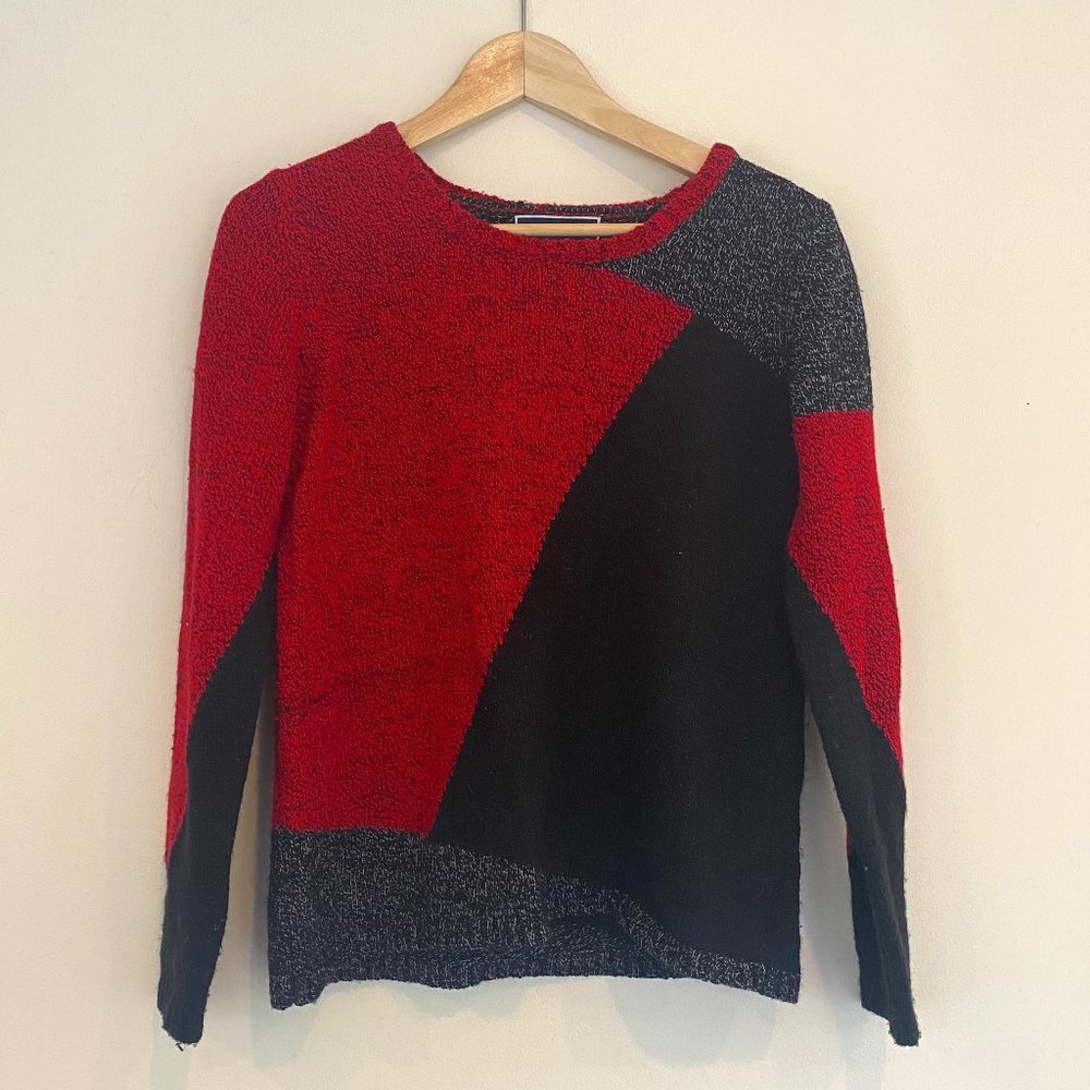 Karen Scott Red & Black Geometric Sweater